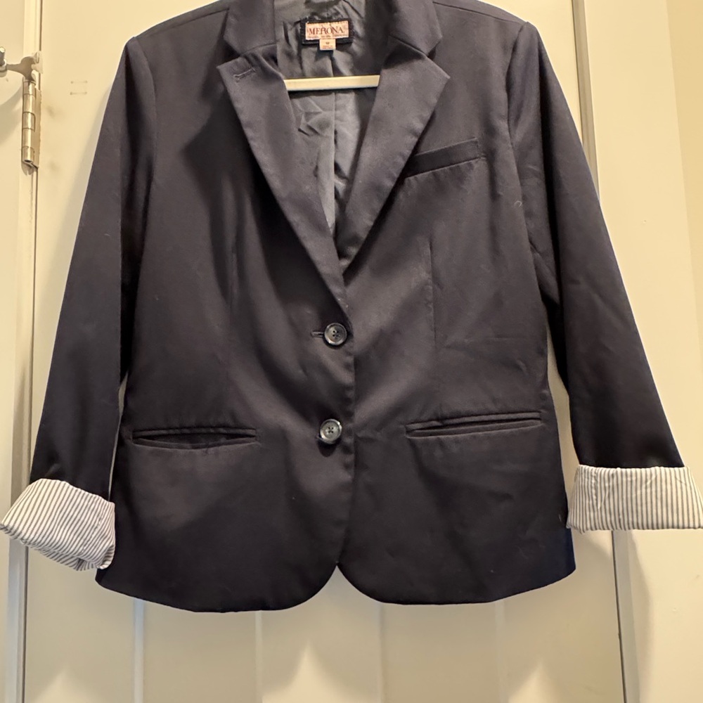 Merona Dark Blue Women's Blazer with Striped Cuffs